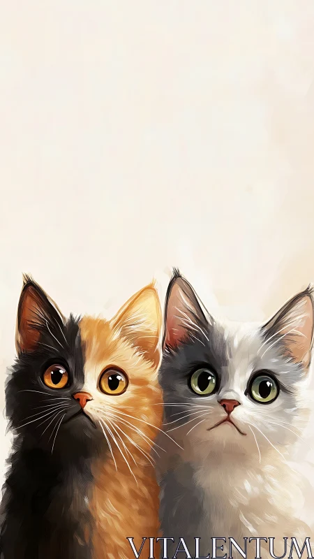Three Cats with Luminous Eyes: Digital Portrait Study.