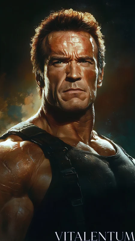 Powerful warrior stands strong in vivid heroic portrait