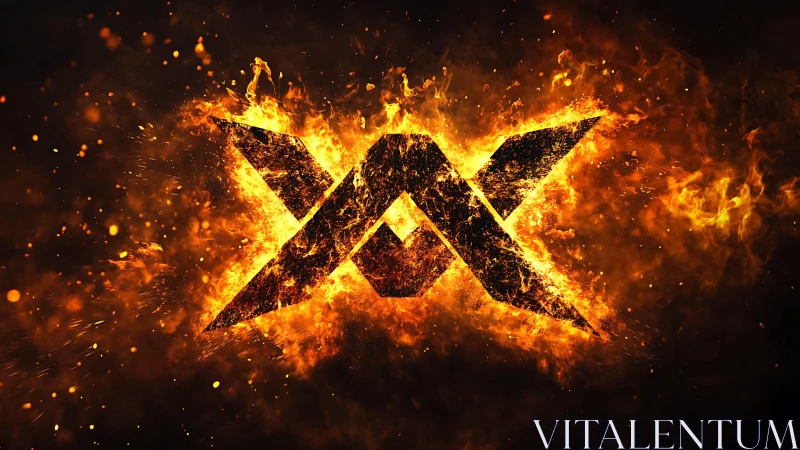 Bold metallic X logo engulfed in blazing digital flames.