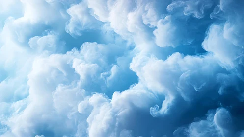 Dreamy blue sky filled with soft, fluffy clouds in a surreal style.