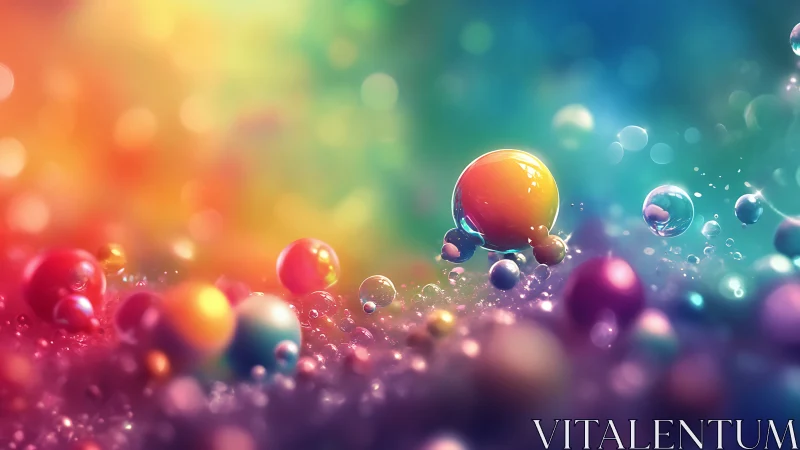 Glowing rainbow bubbles drift gently in a dreamy colorful mist