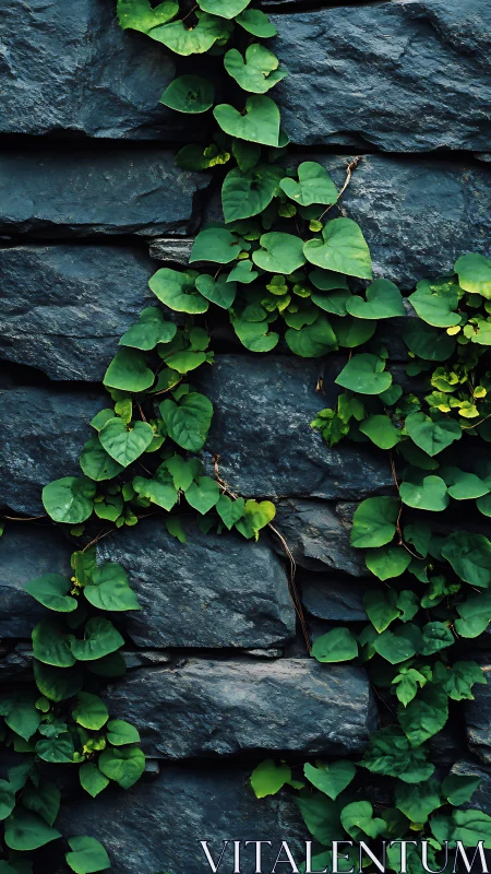 Emerald vines weaving gently across cool stone walls.