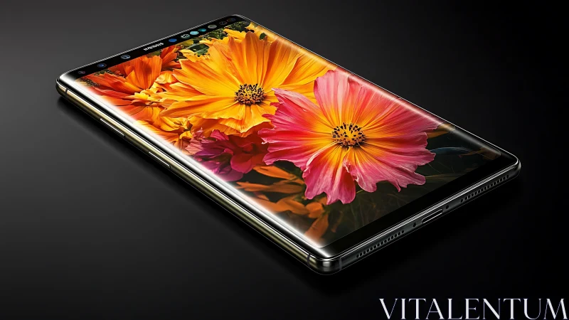 Modern Smartphone Displays Vibrant Gerbera Flowers.