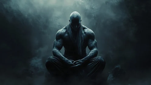 Silent guardian in the mist finds strength in stillness.