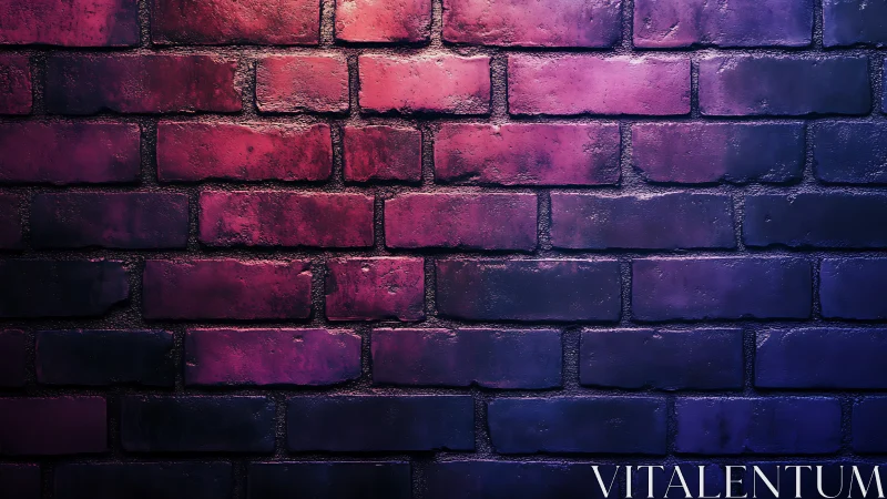 Brick wall with purple and pink gradient lighting effect.