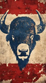 Weathered bison head emblem on distressed tricolor field.