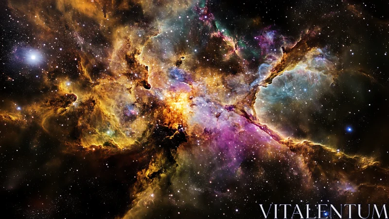 Multicolored interstellar nebula structure in deep space.