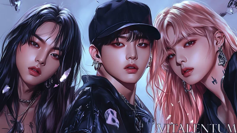 Stylized trio portrait presents edgy urban youth aesthetic
