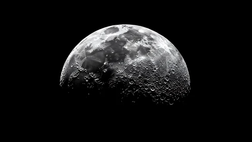 Lunar surface detail under stark high-contrast illumination.