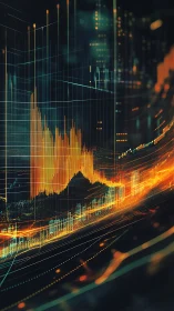 Glowing financial data waves rise across a futuristic gridscape
