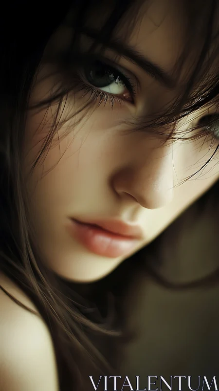 Soft gaze lingers in a quiet, intimate close‑up portrait