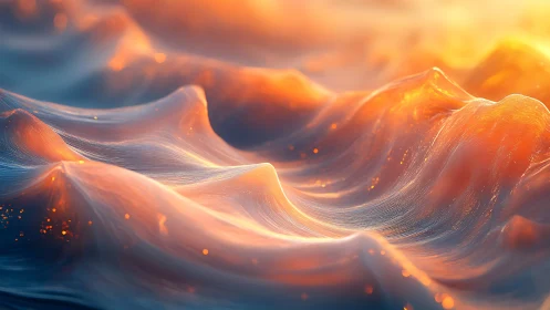 Luminous liquid waves glow under warm sunset light