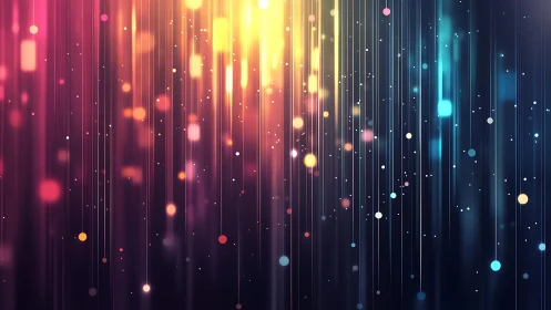 Vibrant abstract light streaks and glowing dots digital art background.