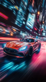 Cyberpunk supercar in neon velocity corridor composition.