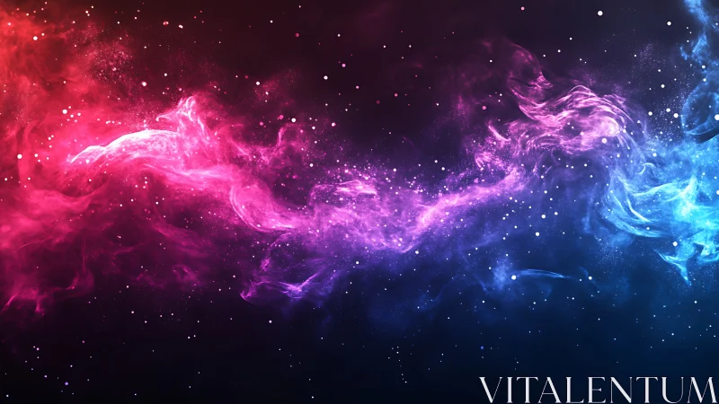 Colorful nebula-like light trails cross a dark star field