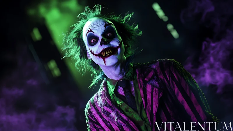 Chromatic ghoul portrait with neon-lit spectral atmosphere.