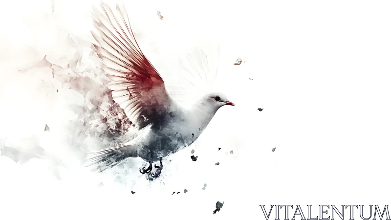 White bird in flight with abstract wing fragmentation effect.