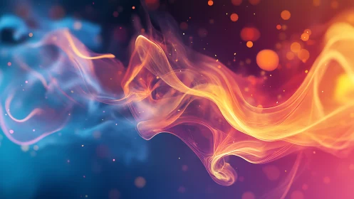 Chromatic firewave ribbons over deep cobalt background.