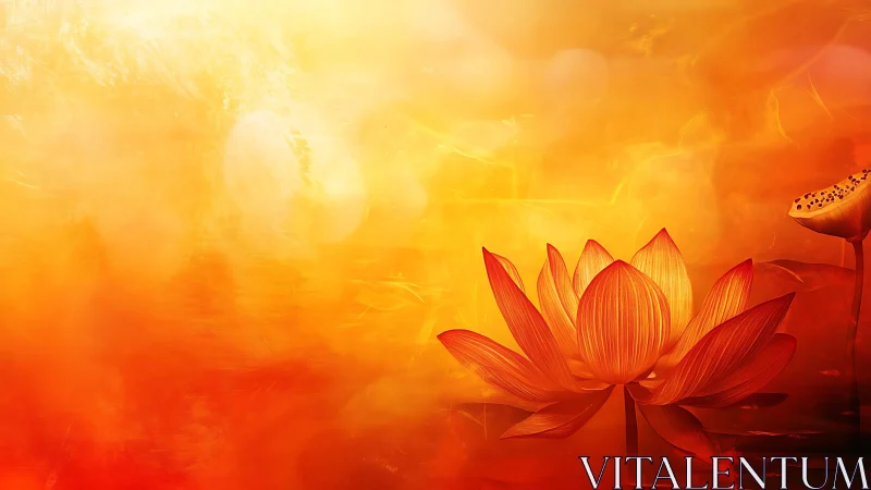 Lotus flower on warm orange abstract water background.