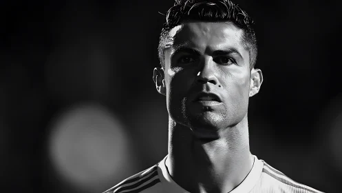 Close-up portrait of a male footballer in dramatic lighting