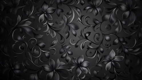 Black Ornamental Floral Pattern with Dimensional Relief.