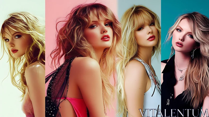 Quad-panel digital portrait sequence with stylized cosmetic lighting study