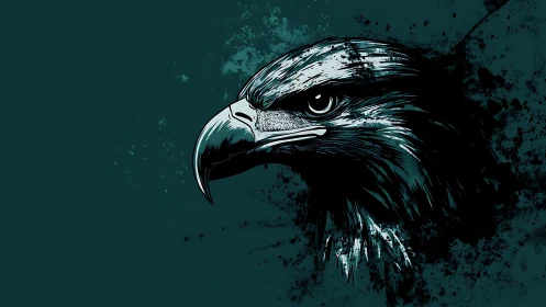 Fierce Eagle Head Digital Illustration with Grunge Art Effect.