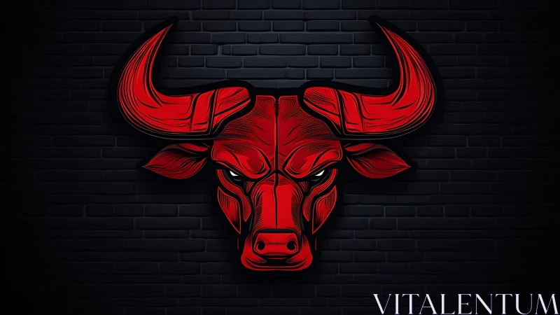 Scarlet bull emblem blazing against midnight brick wall.