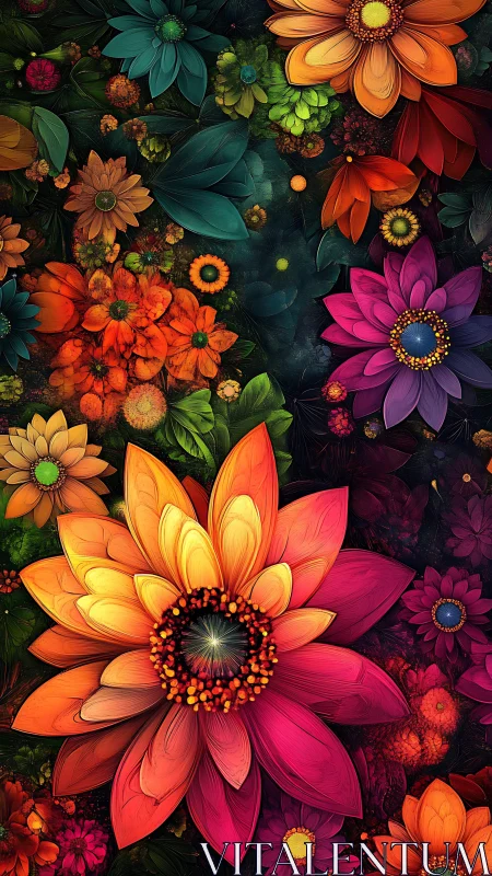 Vibrant Digital Flower Garden with Layered Botanical Composition.