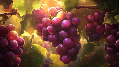 Sunlit vineyard grapes in luminous digital realism.