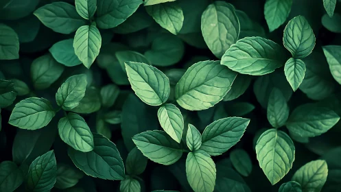 Mint leaves pattern in dense, overlapping green foliage.