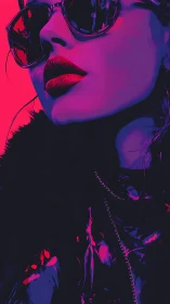 Neon-lit sunglasses and lips command bold urban attitude.