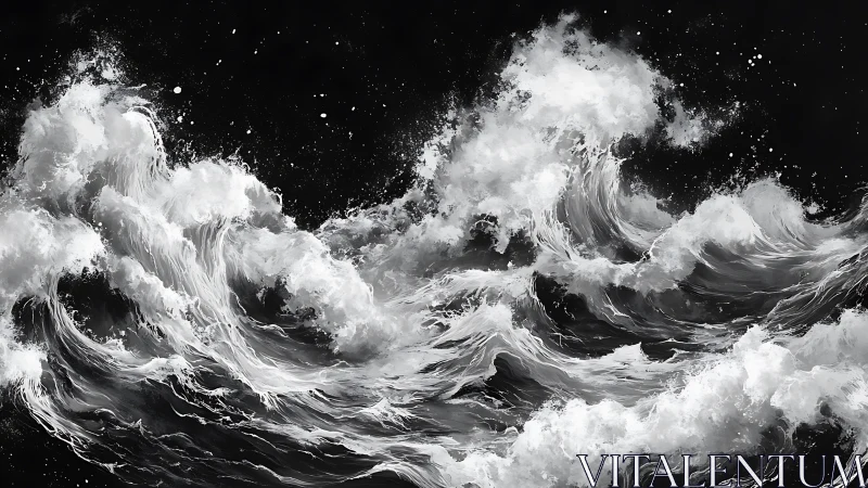 Monochrome seascape with powerful crashing ocean waves.