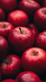 Red apples with water droplets fill a tightly framed view