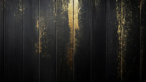 Black wooden panels shimmer with rich abstract gold streaks