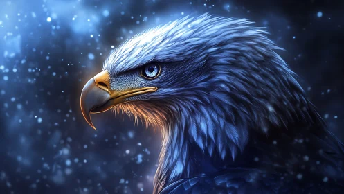 Majestic Eagle Portrait in Blue Tones, Digital Fantasy Art.