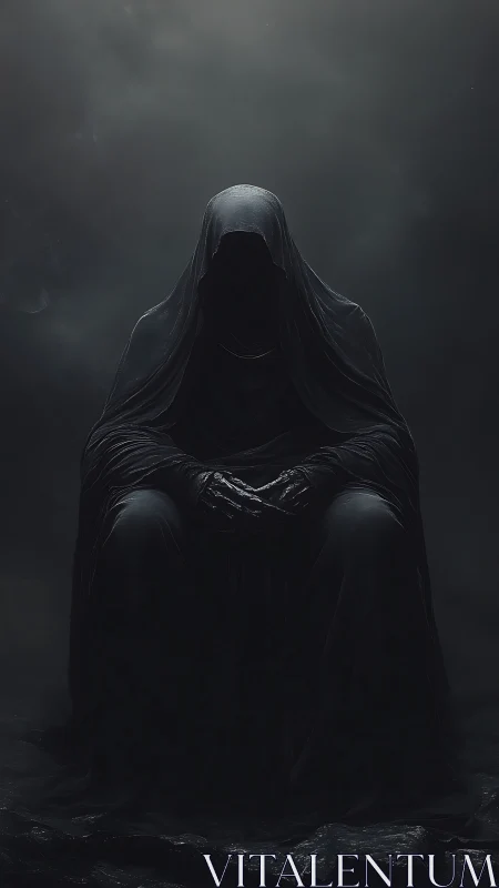 Digital painting of hooded dark figure in cinematic chiaroscuro.