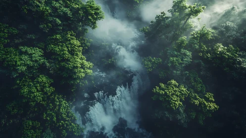 Mist-Crowned Wilderness Plunge Into Emerald Depths.