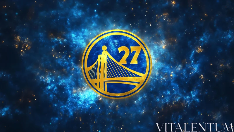 Starlit Golden Bridge Emblem Orbiting in Electric Nebulae.