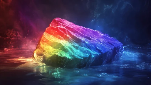 Prismatic crystal monolith refracts spectrum light across water