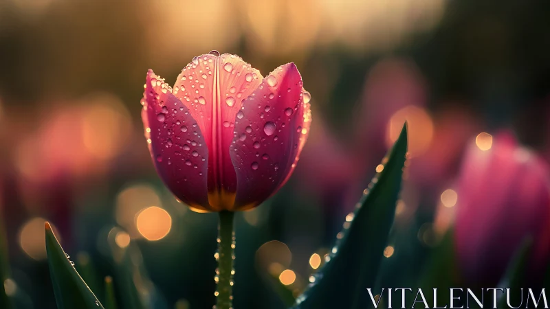 Rain-Soaked Tulip at Golden Sunset.