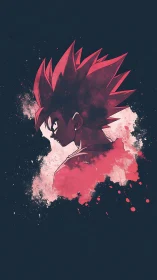 Anime warrior silhouette emerges through red ink splashes