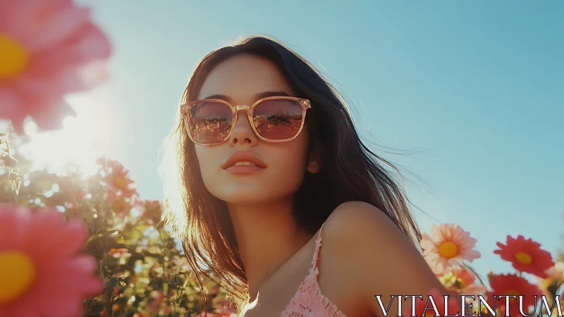 Sunlit sunglasses turn a daisy field into quiet summer magic