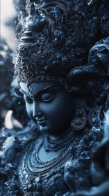 Divine blue deity portrait bathed in ethereal radiant light.