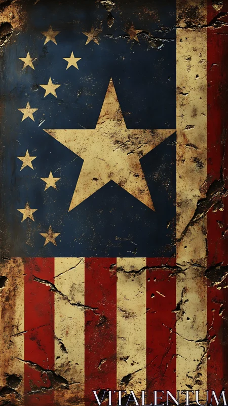 Weathered star and stripes with timeworn patriotic charm.
