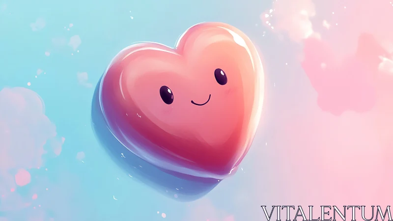 Anthropomorphic pink heart with procedural rendering gradient and luminous ambient light effects