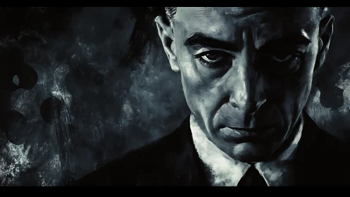 Monochrome male portrait painted with intense contrast lighting