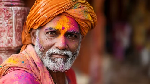 Color-dusted gaze carries festival stories through soft streets