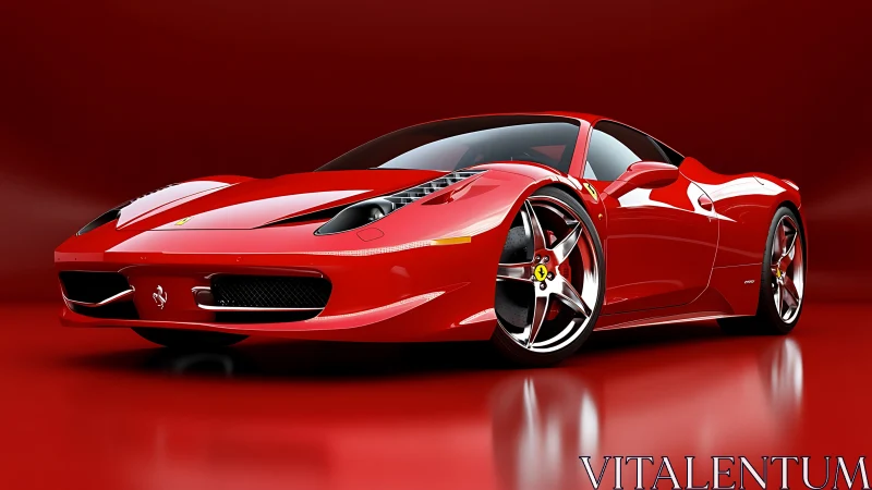 Red supercar gleams against a bold studio backdrop in motion