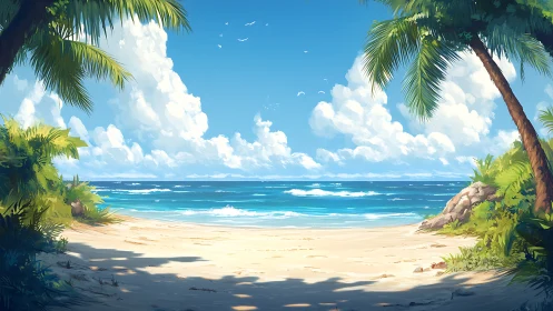 Tropical Paradise: Where Palm Shadows Dance on Pristine Sand.